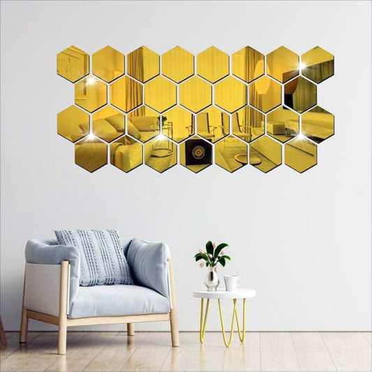 Modern Hexagon Wall Mirror_Golden