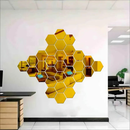 Modern Hexagon Wall Mirror_Golden