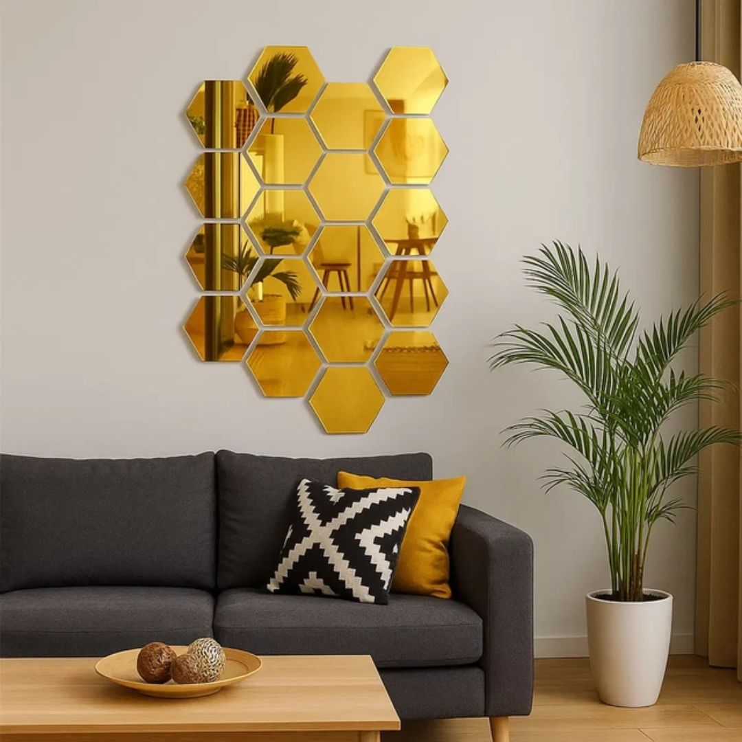 Modern Hexagon Wall Mirror_Golden